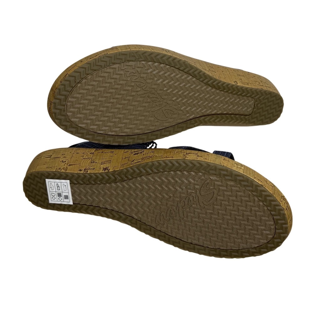 Skechers Brie Dawdle Sandals Womens 9 Navy Textile Wedge Comfort Slingback 32829 - Picture 3 of 12